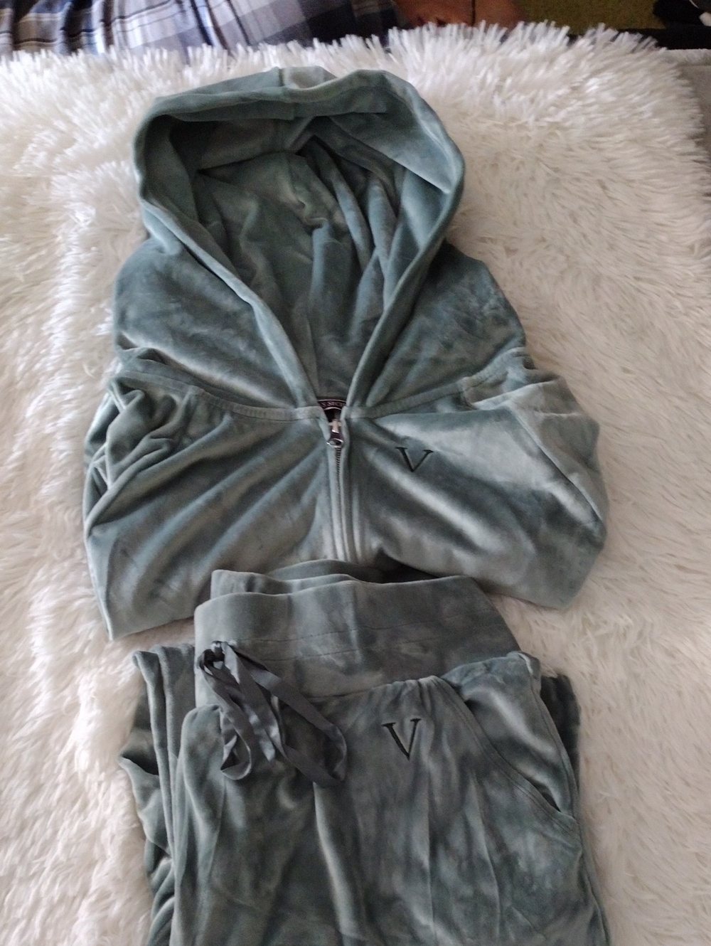 Velour Hooded Tracksuit Set - Sage Green Victoria Secret
